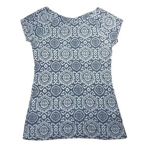 Lauren Ralph Lauren Shirt Womens S Blue Geometric Print Slimming Top Cap Sleeves